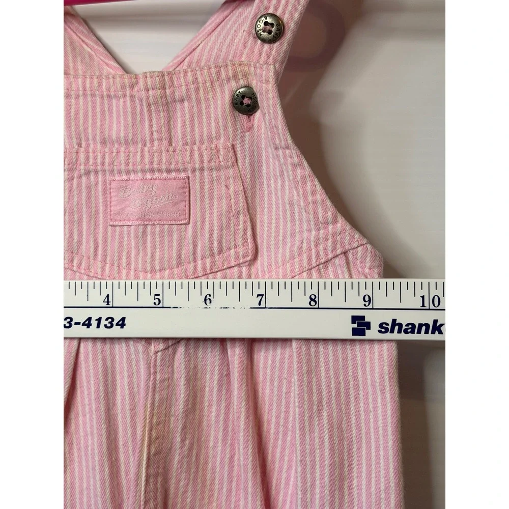 VTG OshKosh B'gosh Overalls Pink Hickory Stripe Cotton‎ Romper 3/6M Baby Girls